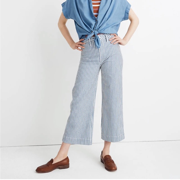 Madewell emmett wide-leg crop pants in herringbone railroad stripe - Picture 1 of 7
